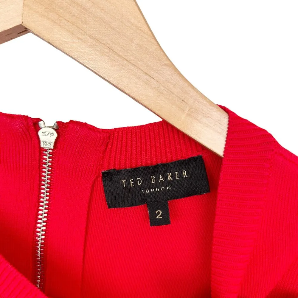 Ted Baker London Red Yonoh Long Sleeve Cut Out Blouse Sz 2 - Image 3