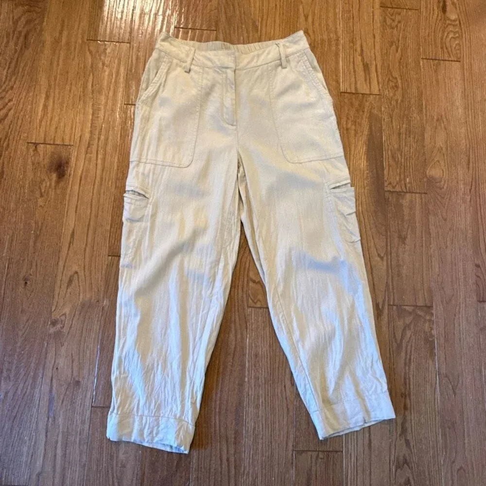 Rachel Zoe Linen tan cropped cargo pants size 8 - Image 2