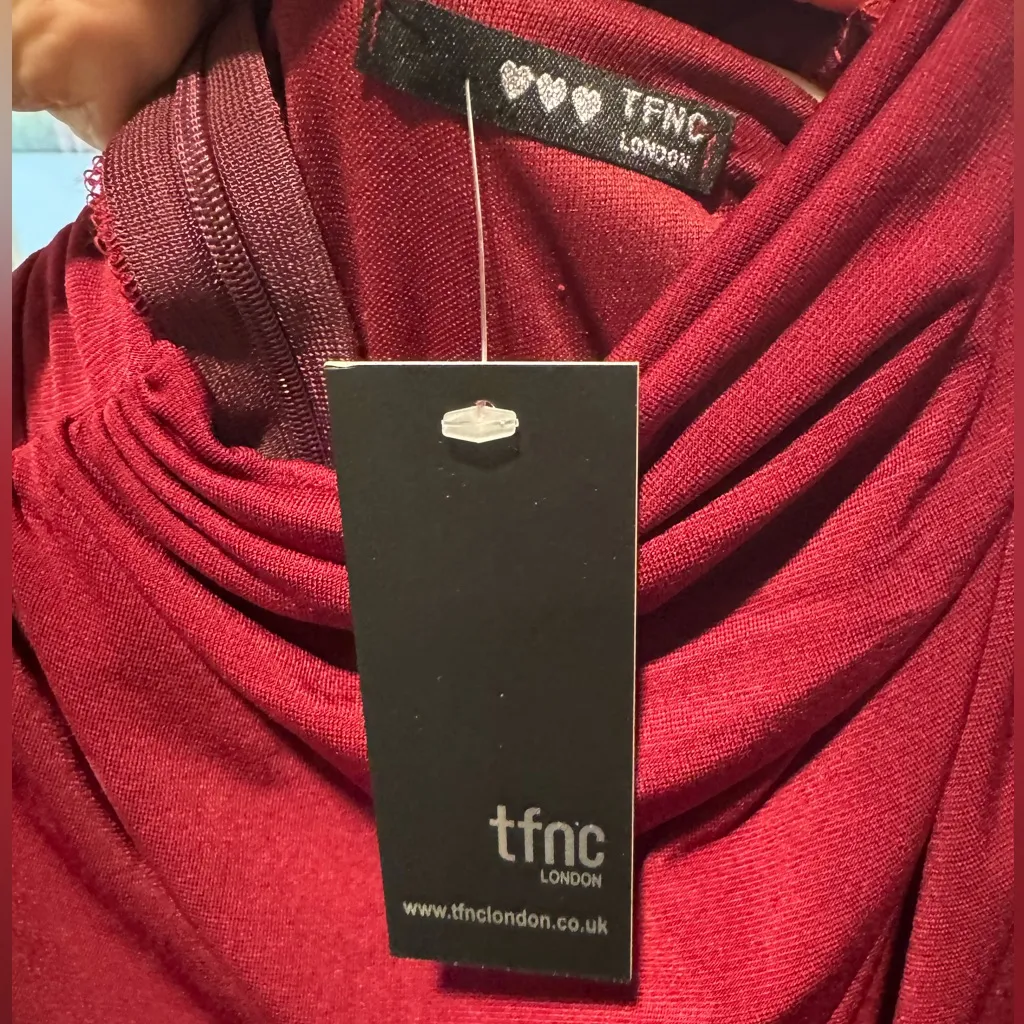 TFNC London high neck padded shoulder midi dress in cherry US Size 12 NWT - Image 2