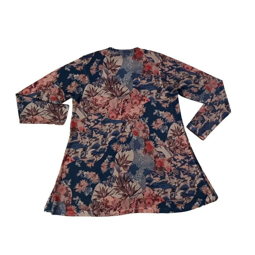 Soft Surroundings Heavenly Soft Millie Tunic Top Size Large taupe navy blue Flor - Image 3