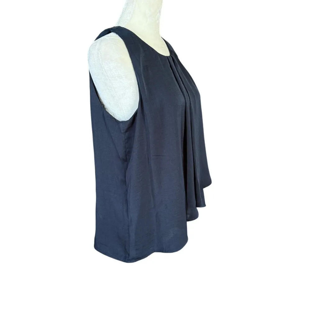 Banana Republic navy blue small petite lined pleated pullover sleeveless top - Image 2