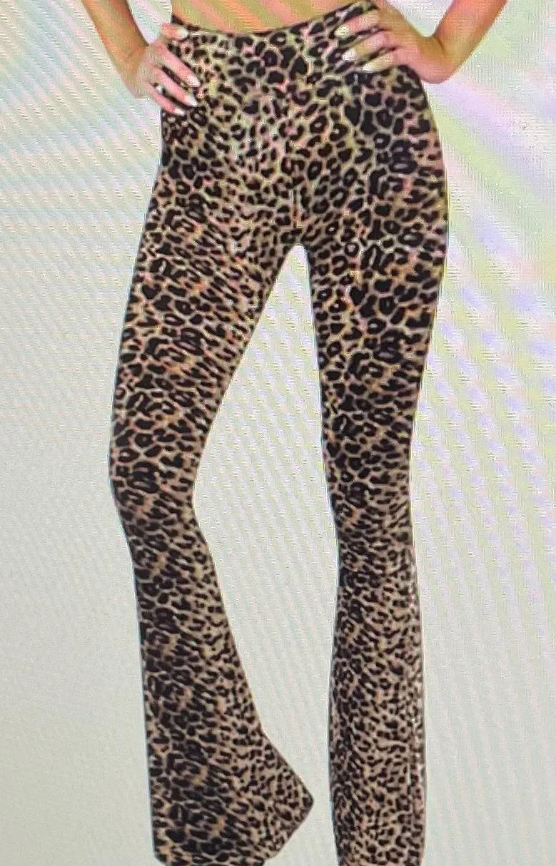 Satina Animal Cheetah Print Flare Leg High Waist Pants, size S  - Image 3