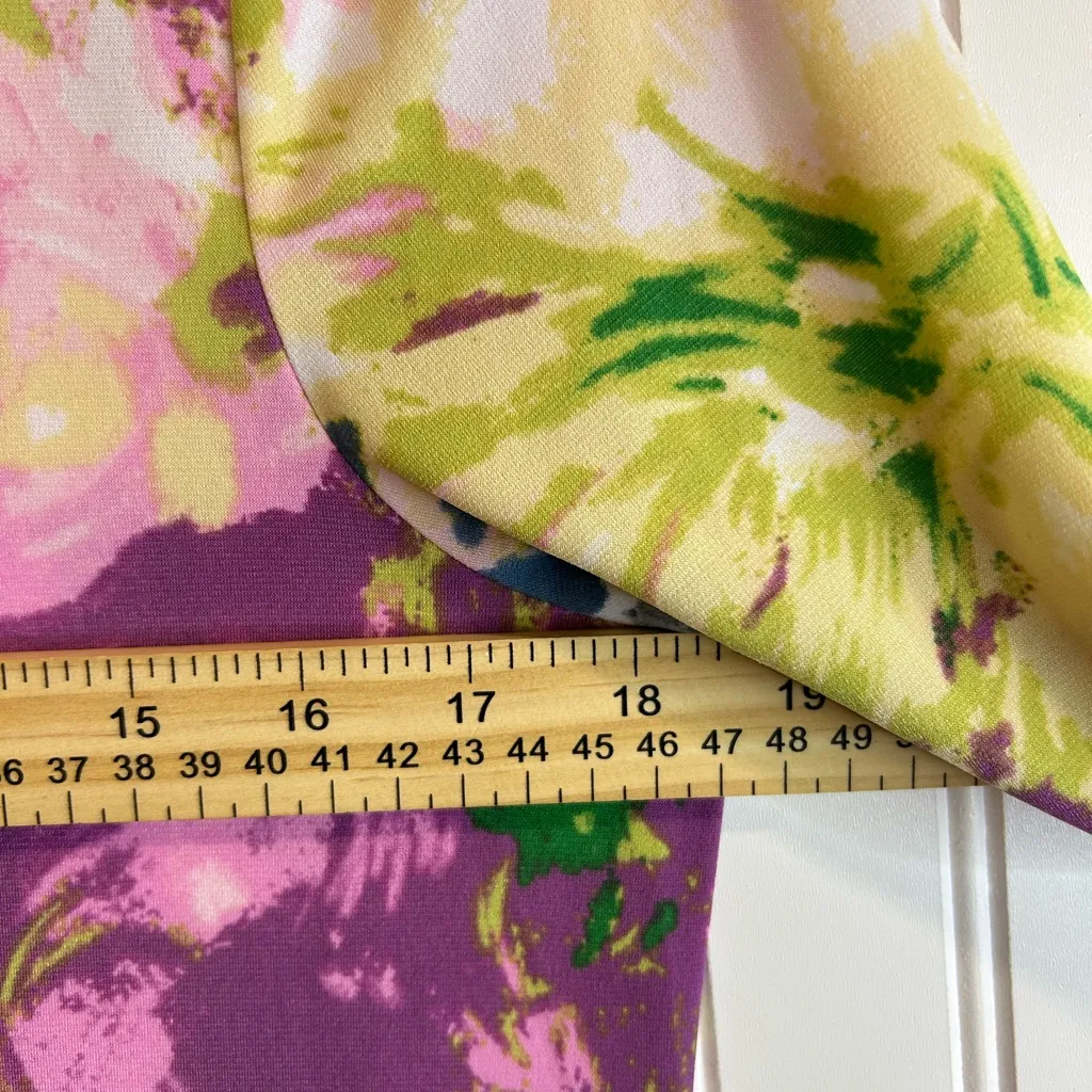 BCBGMaxAzria women Pink and Green Floral Long Sleeve Dress. - Image 6