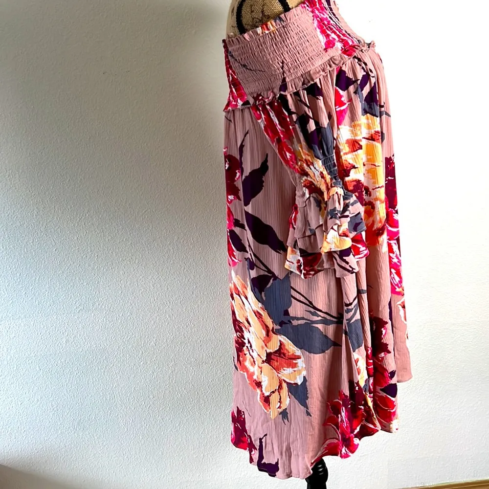Smocked Floral Dress Off The ShoulderColor Dusty Rose Floral Size M NWT - Image 6