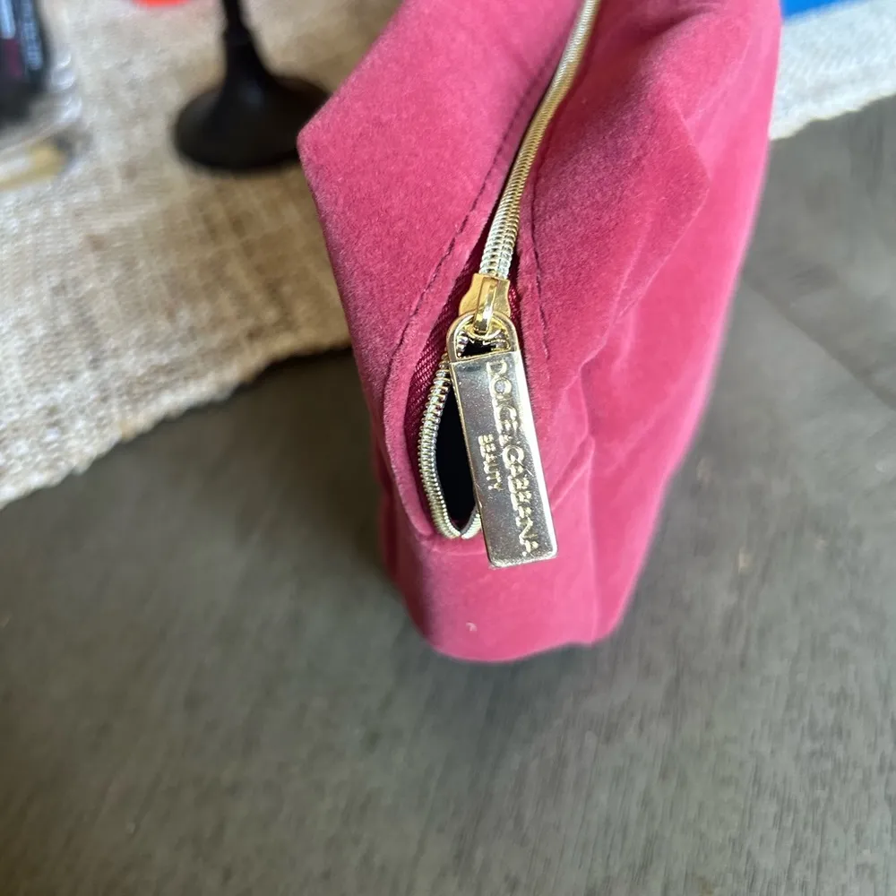 Dolce & Gabbana Beauty Red Velour Maroon Gold Zipper Bag - Image 3