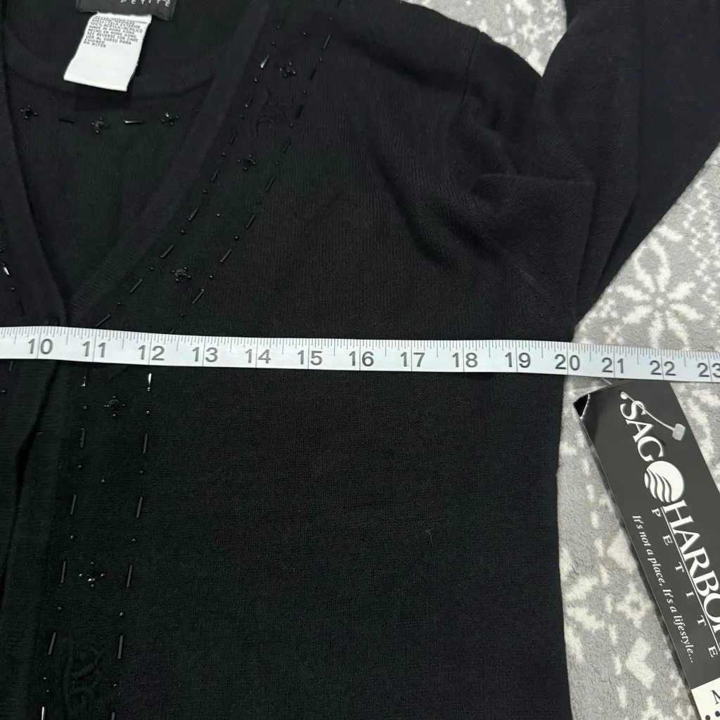 NWT Sag‎ Harbor Cardigan With Built In Tank With Beads Black Size Medium Petite - Image 10