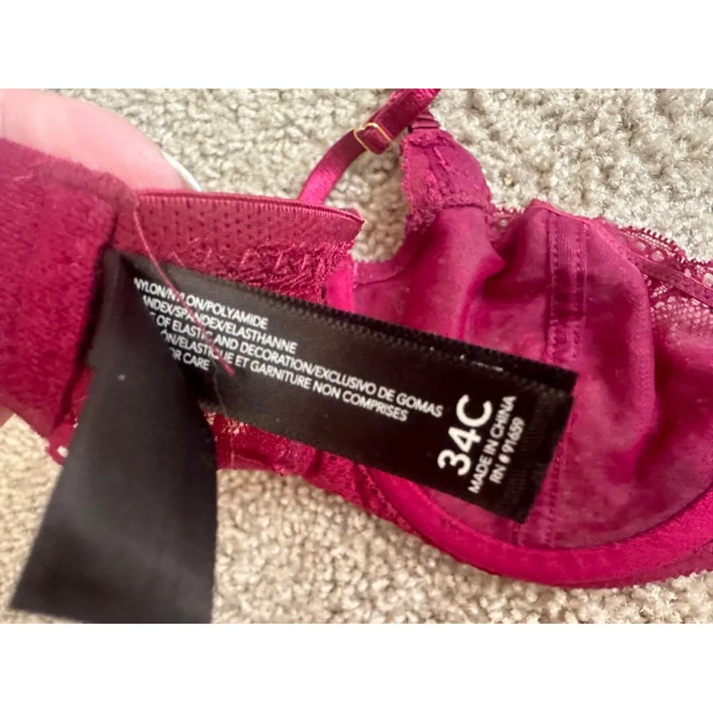 Sam Edelman Bra 34C Burgundy Sheer Lace - NWT - Image 3