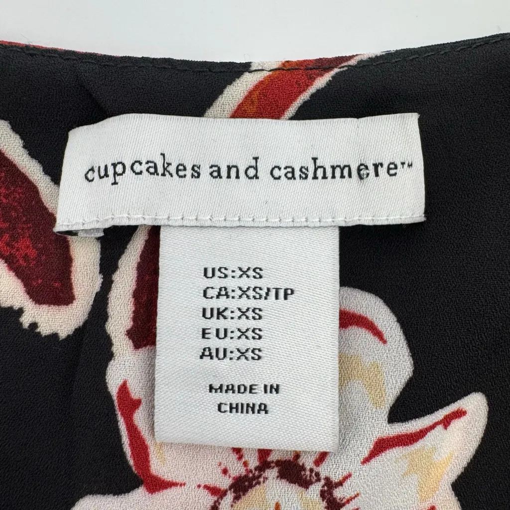 Cupcakes and Cashmere Black Red Floral Blouse XS Long Sleeve Chiffon - Image 3