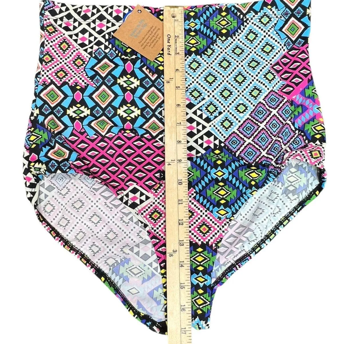 Swimsuits For All Swim Sexy Bikini Bottom Womens 16 Multicolor Geometric Boho Pink - Image 6