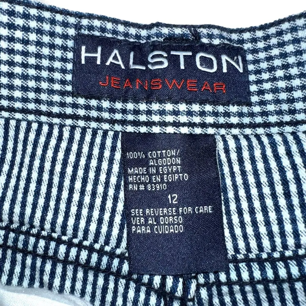Vintage Halston Jeanswear Womens Checked Denim Shorts Cotton Blue White Size 12 - Image 7
