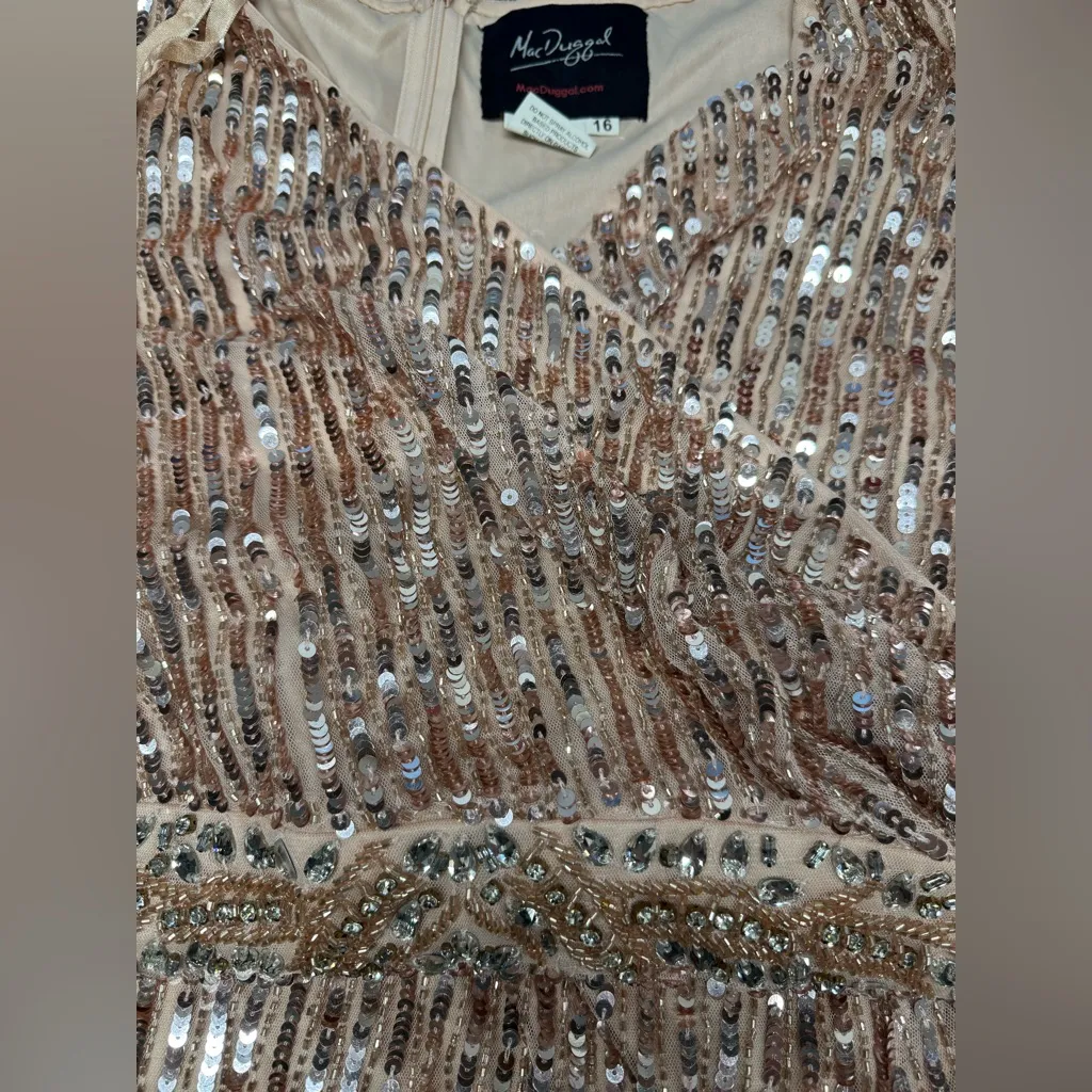 MAC DUGGAL Sequin long sleeve Surpluce Wrap Gown in Rose 93549 size 16 NWT - Image 13