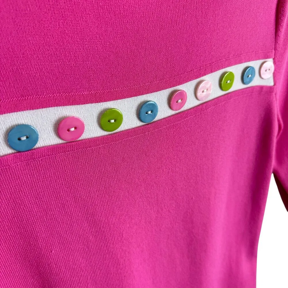 Knit de Knit Pink 3/4 Sleeve Tight Knit Lightweight Pullover Sweater Buttons M Size M - Image 3