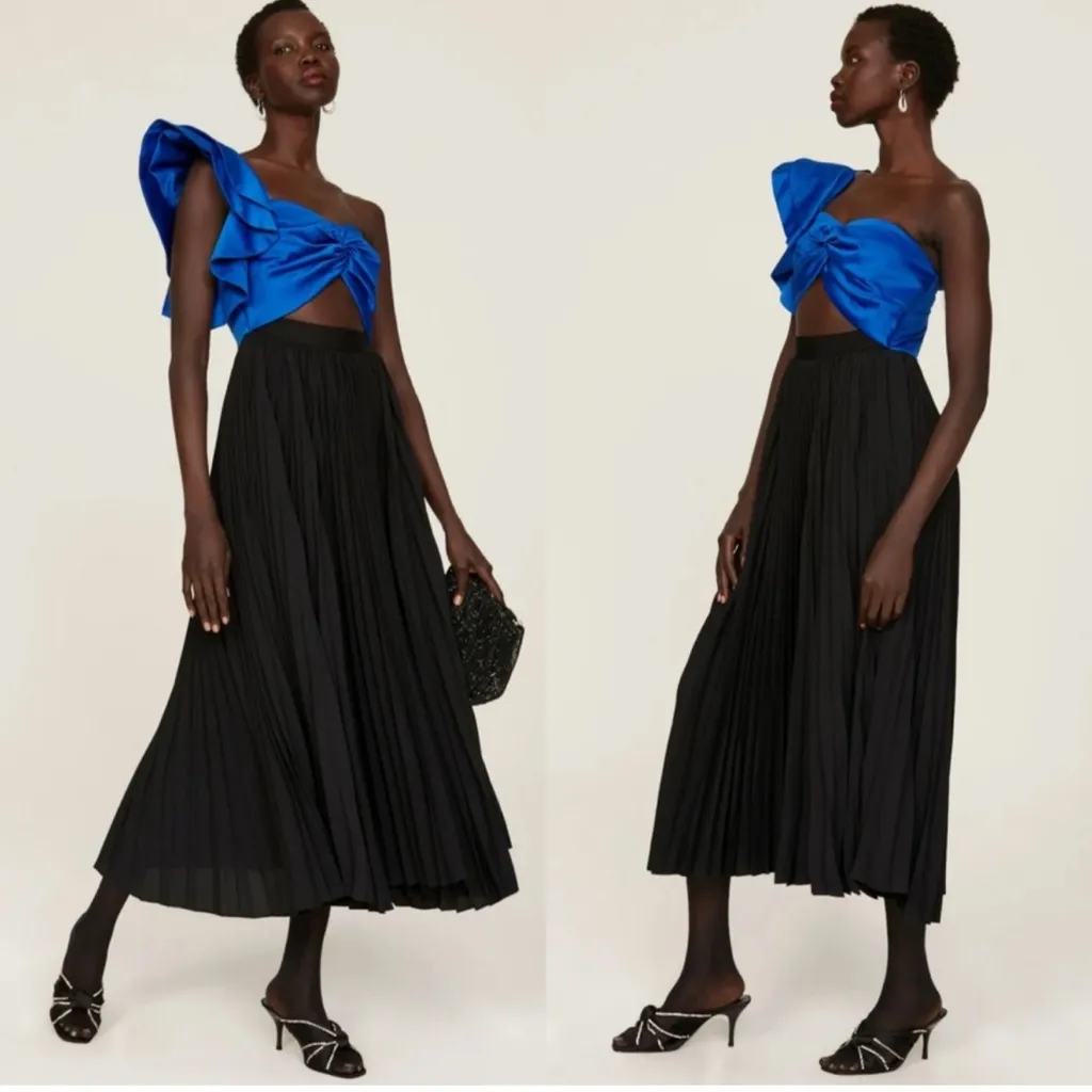 New! AMUR Cleopatra Pleated One Shoulder Dress Black Blue Sz‎ 6 $598 - Image 3