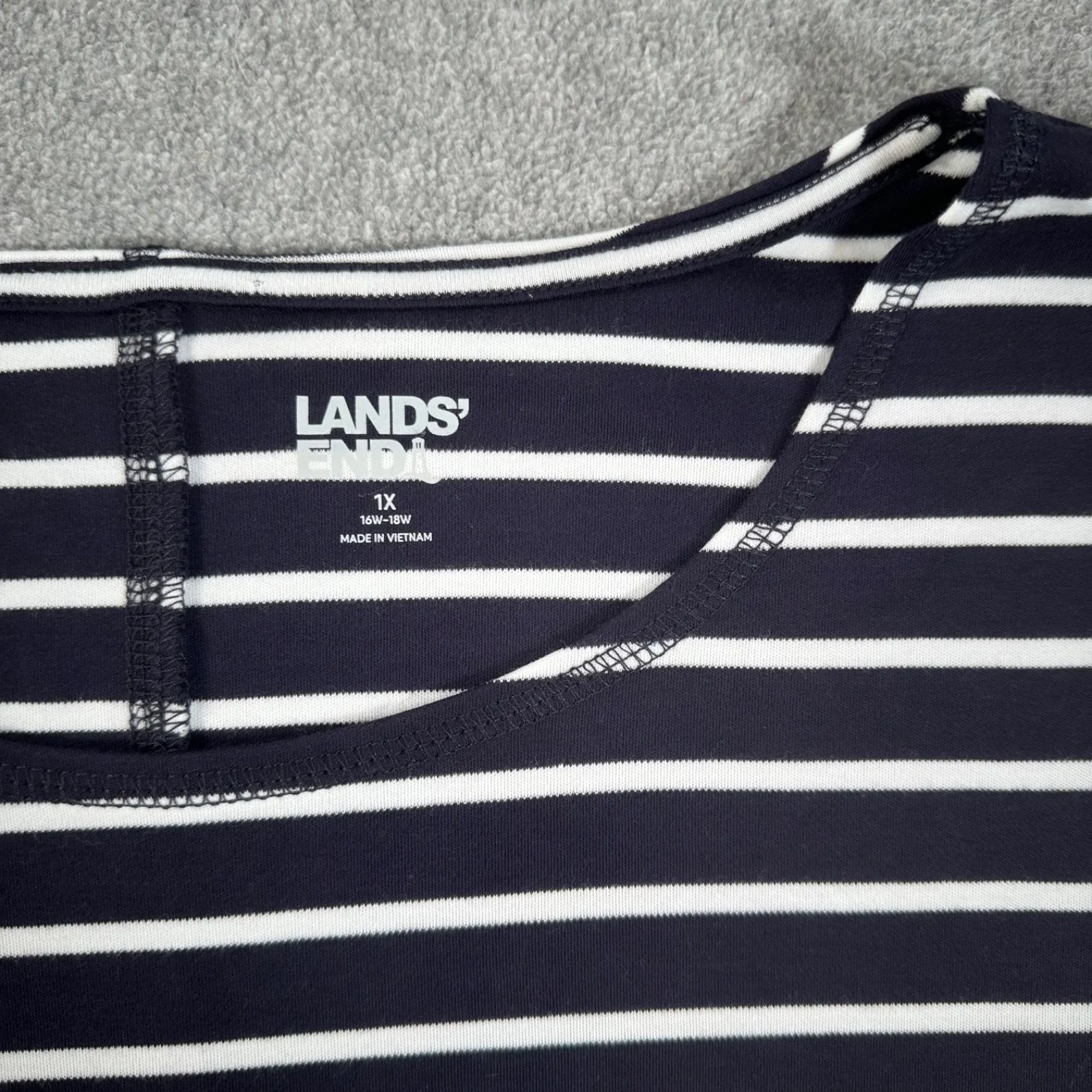 Lands' End Navy Blue Striped Short Sleeve Tee Shirt Women's 1X (16W-18W) Casual - Image 4
