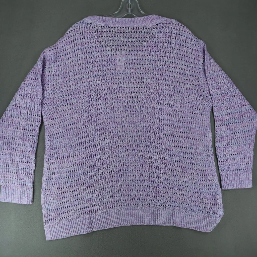 Talbots Sweater Womens Petite 2X Lavender‎ Marled Cotton Open Knit Long Sleeve - Image 5