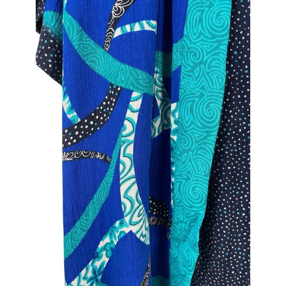 VTG Teddi 80s Geometric Blue Short Sleeve Open Front With Connected Tank 3x Top - Image 7