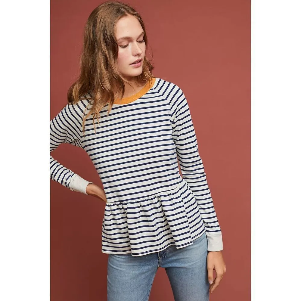 ✨Anthropologie tla Paramount Striped Peplum Sz Large Sweatshirt✨ - Image 2