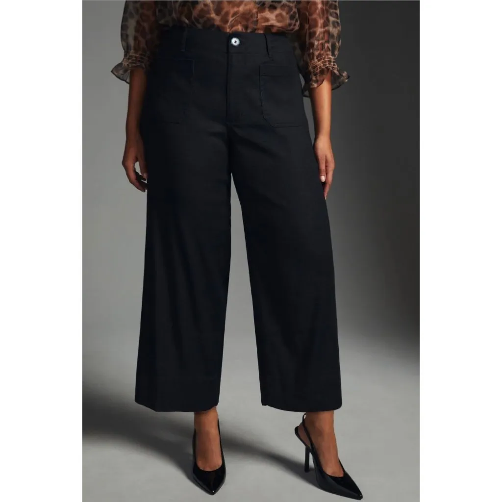 Maeve Anthropologie The Colette Linen Blend Crop Wide-Leg Pants Black 32T Black - Image 3
