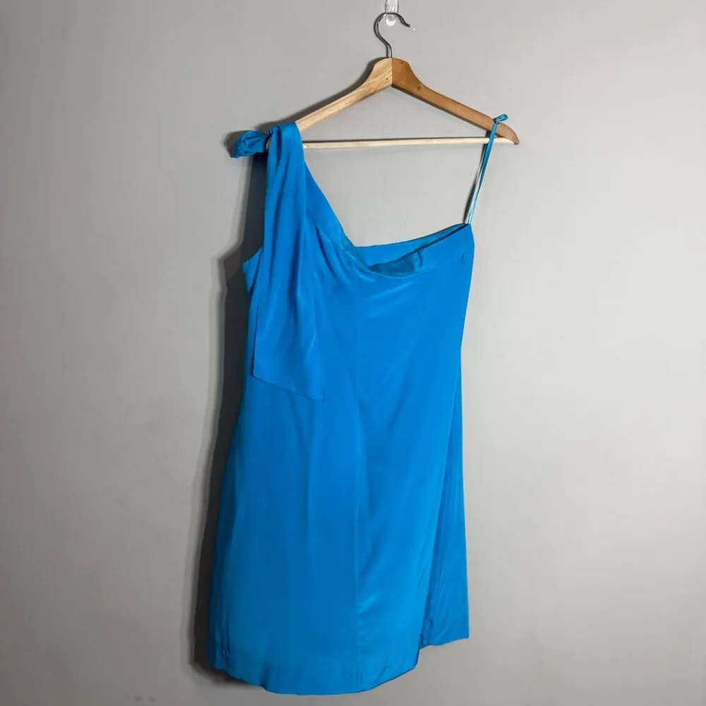 Banana Republic Trina Turk 100% Silk One Shoulder Mini Dress Women's 14 Blue - Image 3