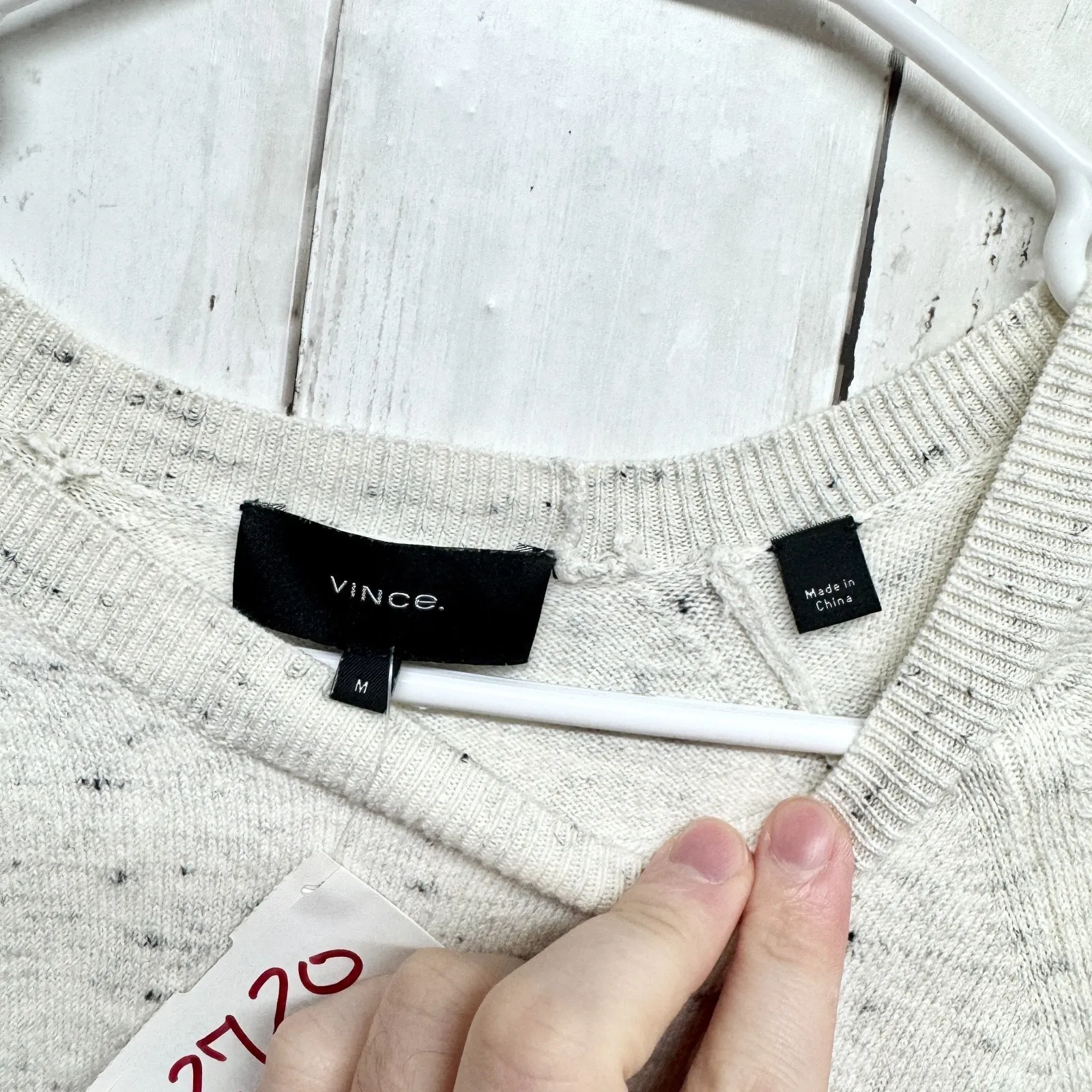 Vince Sweater Women Size Medium Wool Crewneck Long Sleeve Blouse Cream Preppy - Image 2