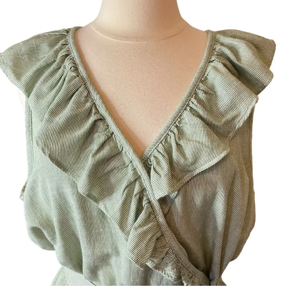 NEW‼️LAUREN CONRAD Pinstripe Ruffle Peplum Sleeveless Top w/‎ Belt, 1X - Image 2