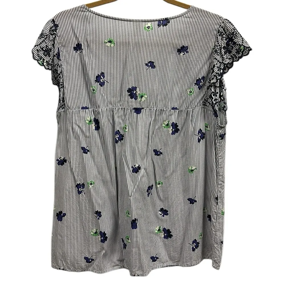 Old Navy Stripe Floral Ruffle Eyelet Cap Embroidered Sleeves Laced Neckline XL - Image 6