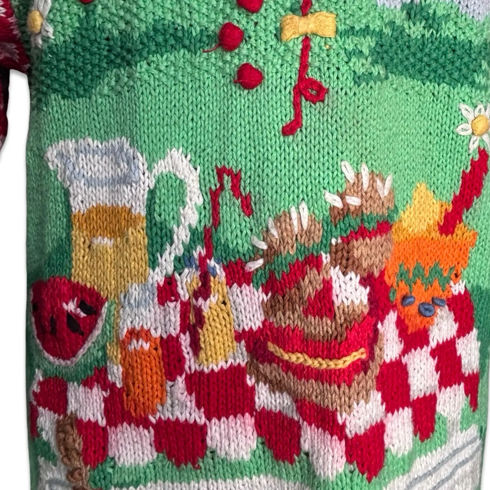 Vintage Eagles Eye Picnic Food Cooking Knit Cardigan Sweater Oversized Large Black - Image 12