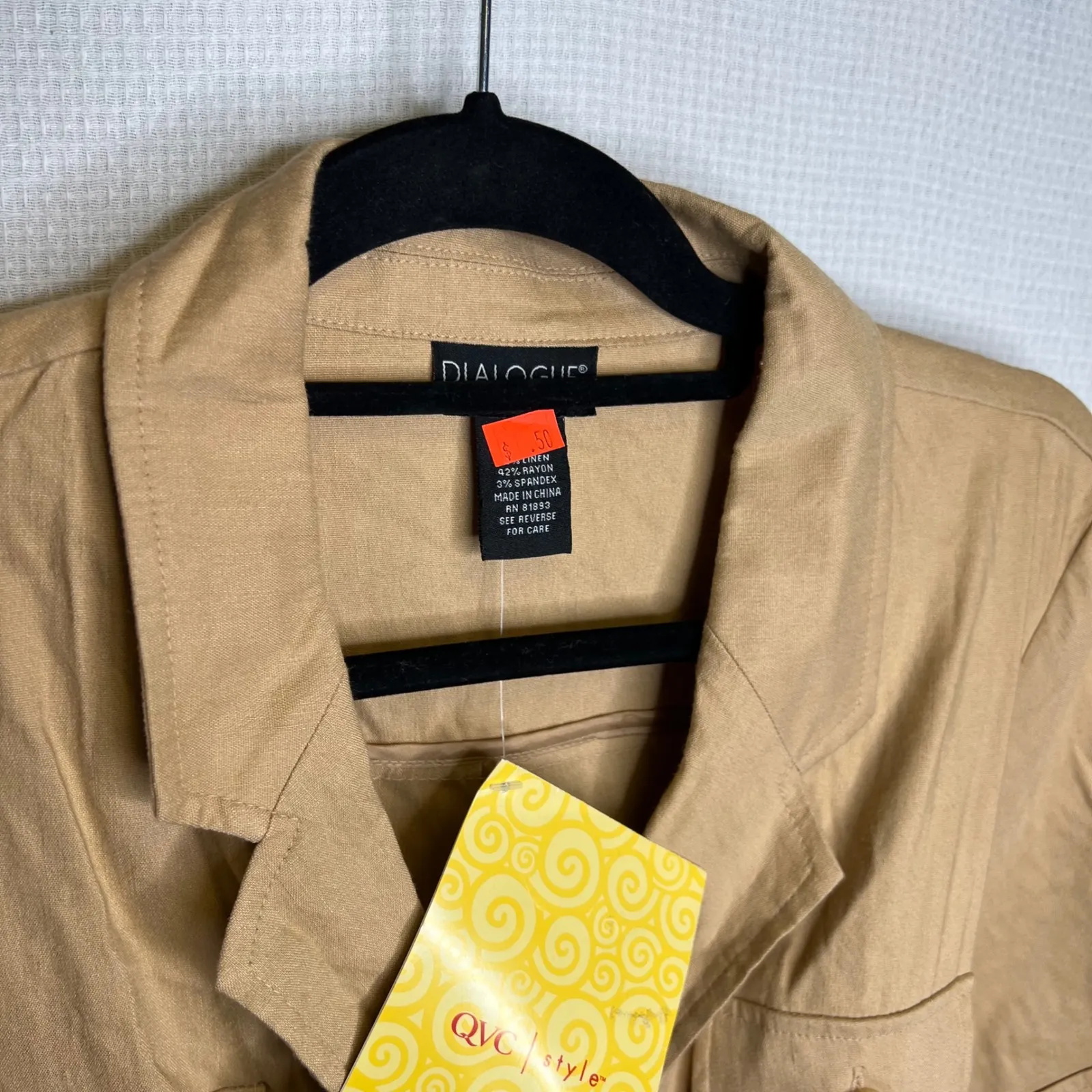 Dialogue Women's Beige Linen Blend Belted Button Down Shirt Jacket Size‎ M - Image 9