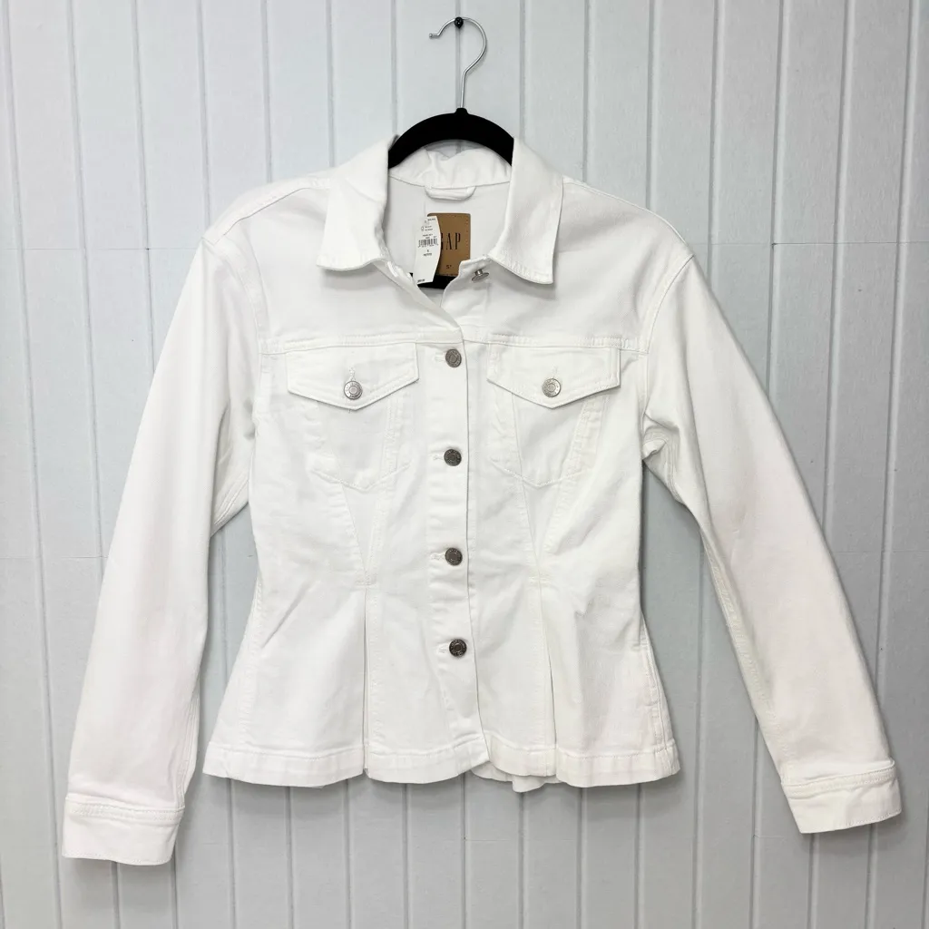 GAP White Jean Jacket Classic‎ Cropped Style Size SP - Image 2