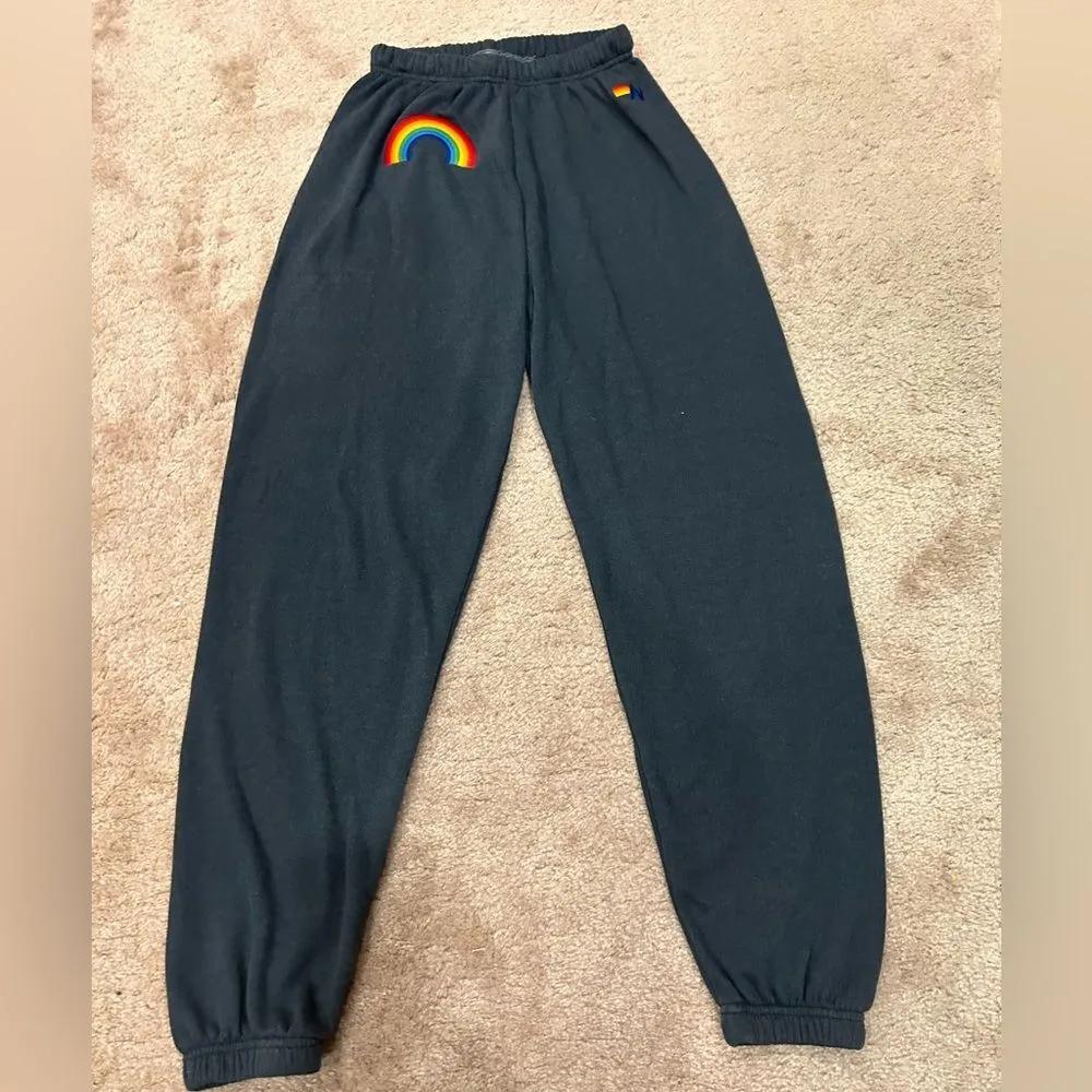 Aviator Nation Charcoal Rainbow Embroidered Sweatpants - Image 3