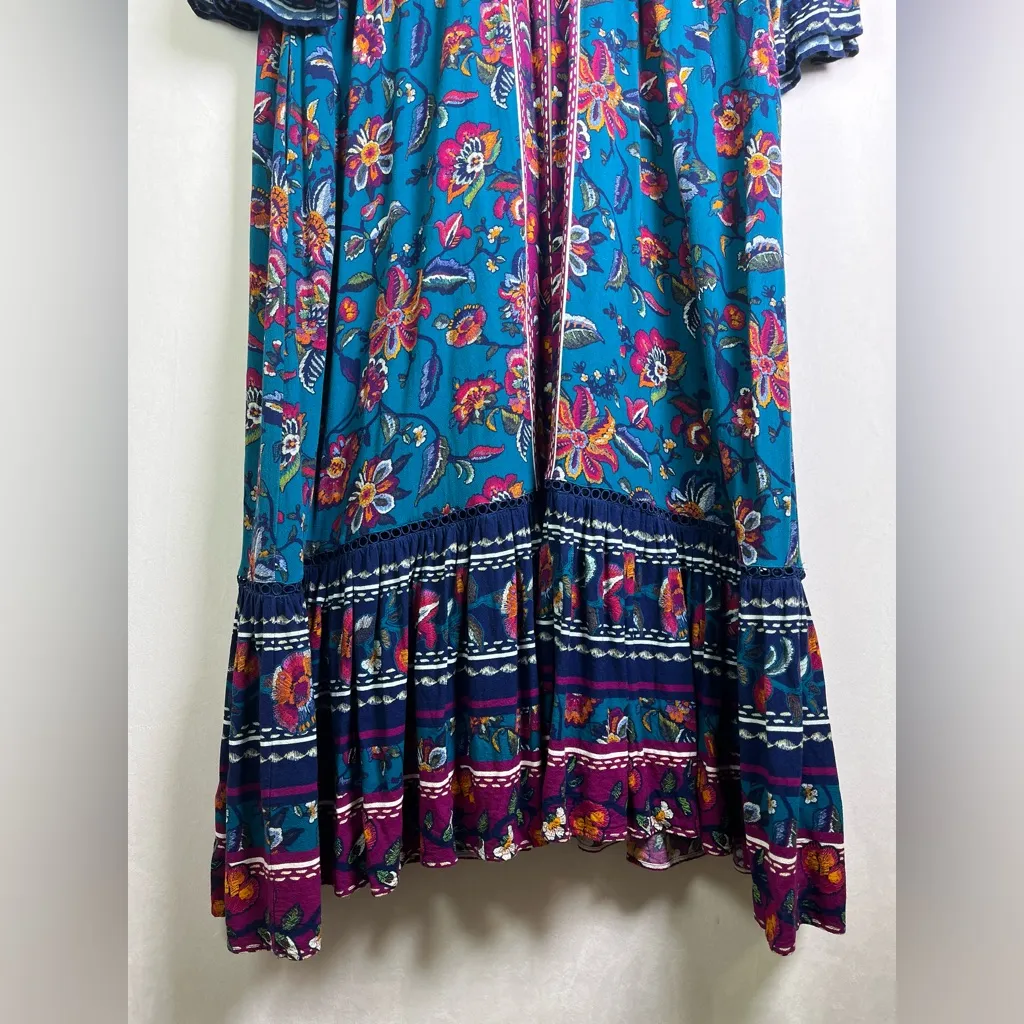 Soft Surroundings Women’s Boho Floral Maxi Dress Teal Embroidered Tiered 2X - Image 2