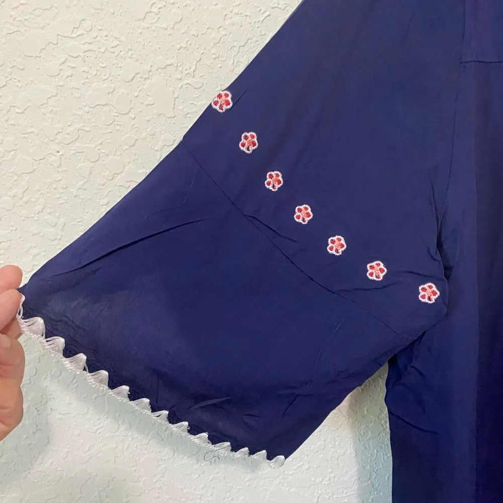 Ashir Aley 100% Cotton Embroidered Bohemian Loose Fitting Top Blue Size XL - Image 7