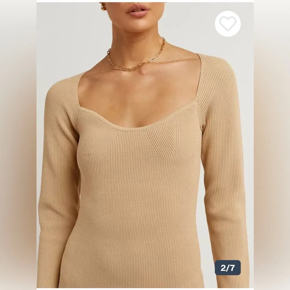 Dissh Stride Ribbed Long Sleeve Midi Dress Large Warm Wheat Beige Knit Minimal - Image 4