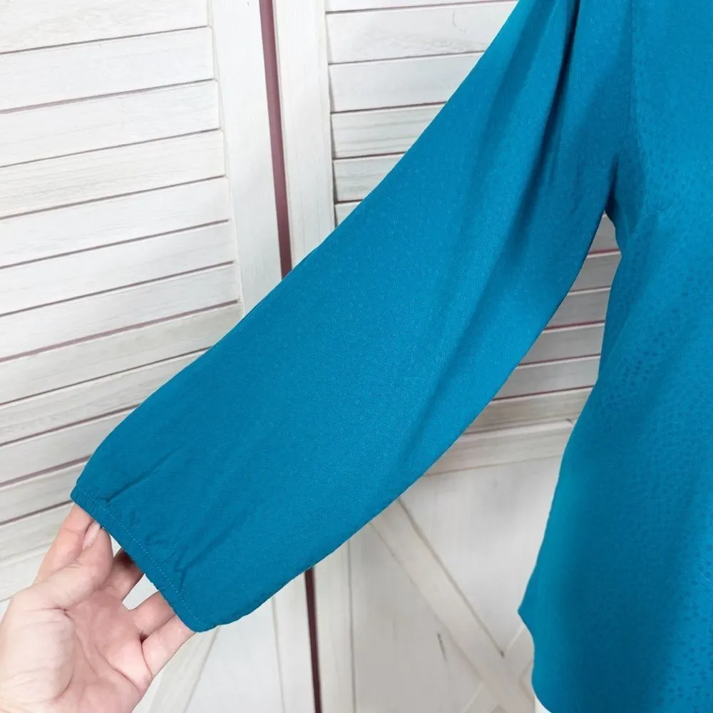 Fortune + Ivy Cutout Back Tie Eyelet Trim Blouse Teal‎ Blue Size Large - Image 7