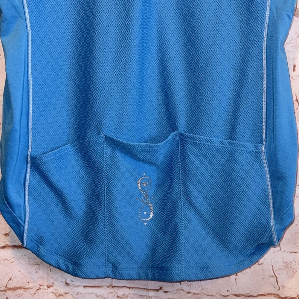 Pearl Izumi Blue Cycling Jersey Womens Large 1/2 Zip Short Sleeve Blue Stretch - Image 6