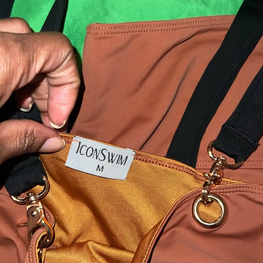 Icon Swim Brown Bikini Set with Black Straps size Medium - Image 5