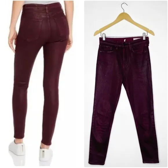 Rag & Bone Nina High Rise Ankle Skinny Coated Wine Red Skinny Jeans 26 - Image 2