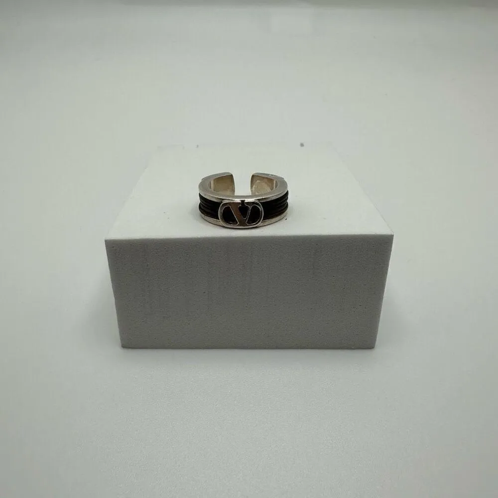 Valentino Garavani Sterling Silver Logo Ring Size 5‎ - Image 3