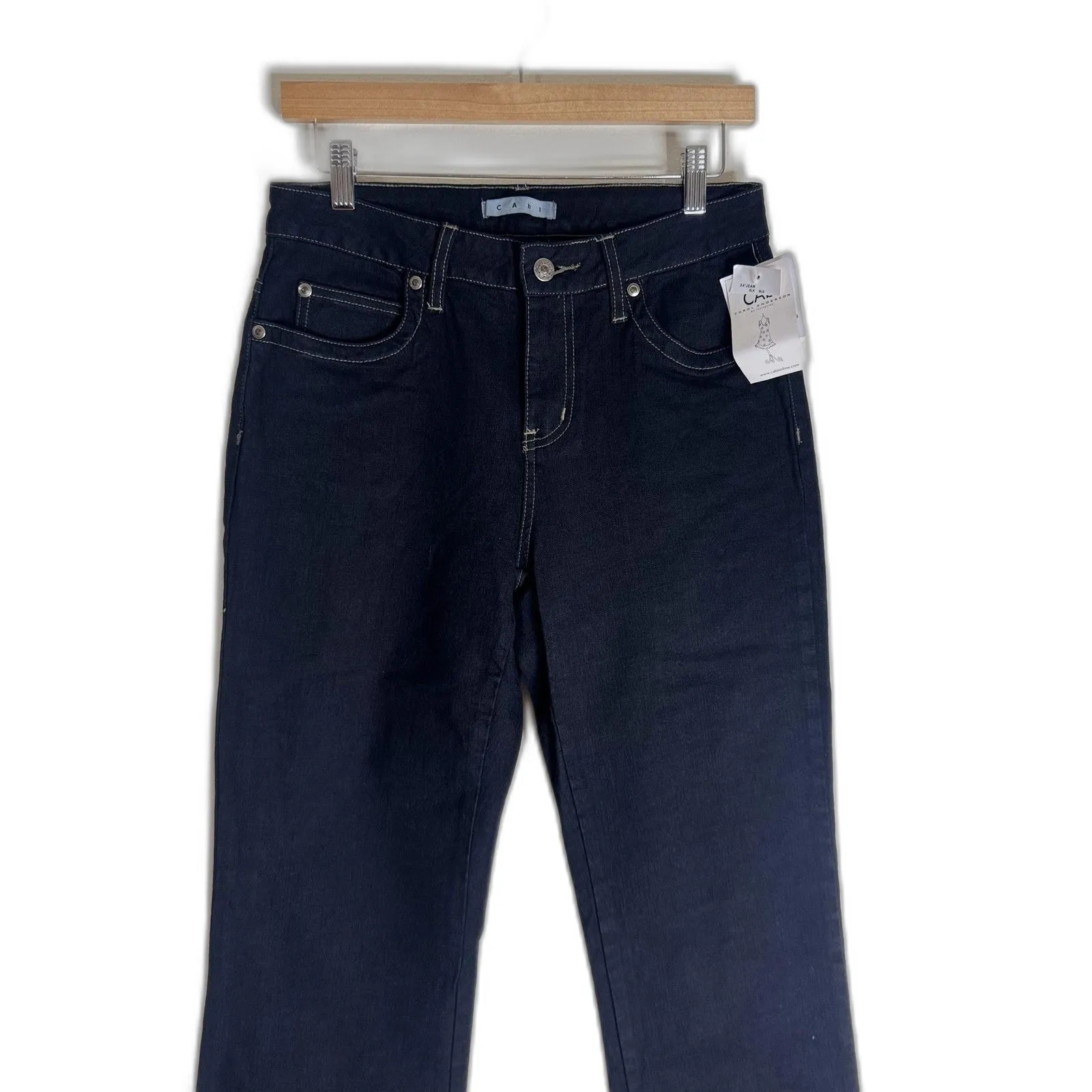 CAbi Jeans Womens 6 Black Straight Leg Stretch Denim jean Contrast Stitch - Image 2