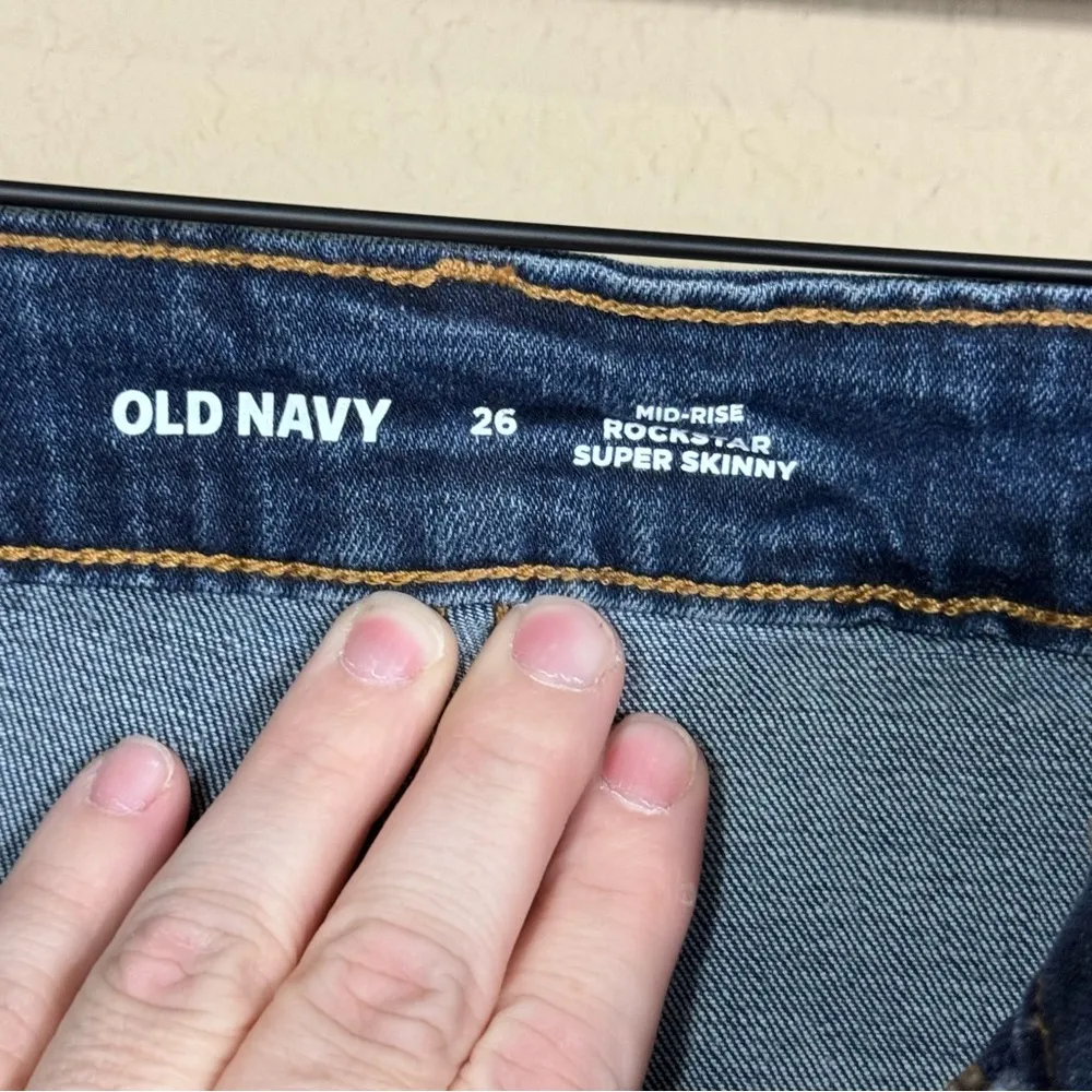 NEW Plus Size Old Navy Rockstar Super Skinny Mid Rise Jeans 26 Dark Wash Stretch - Image 8