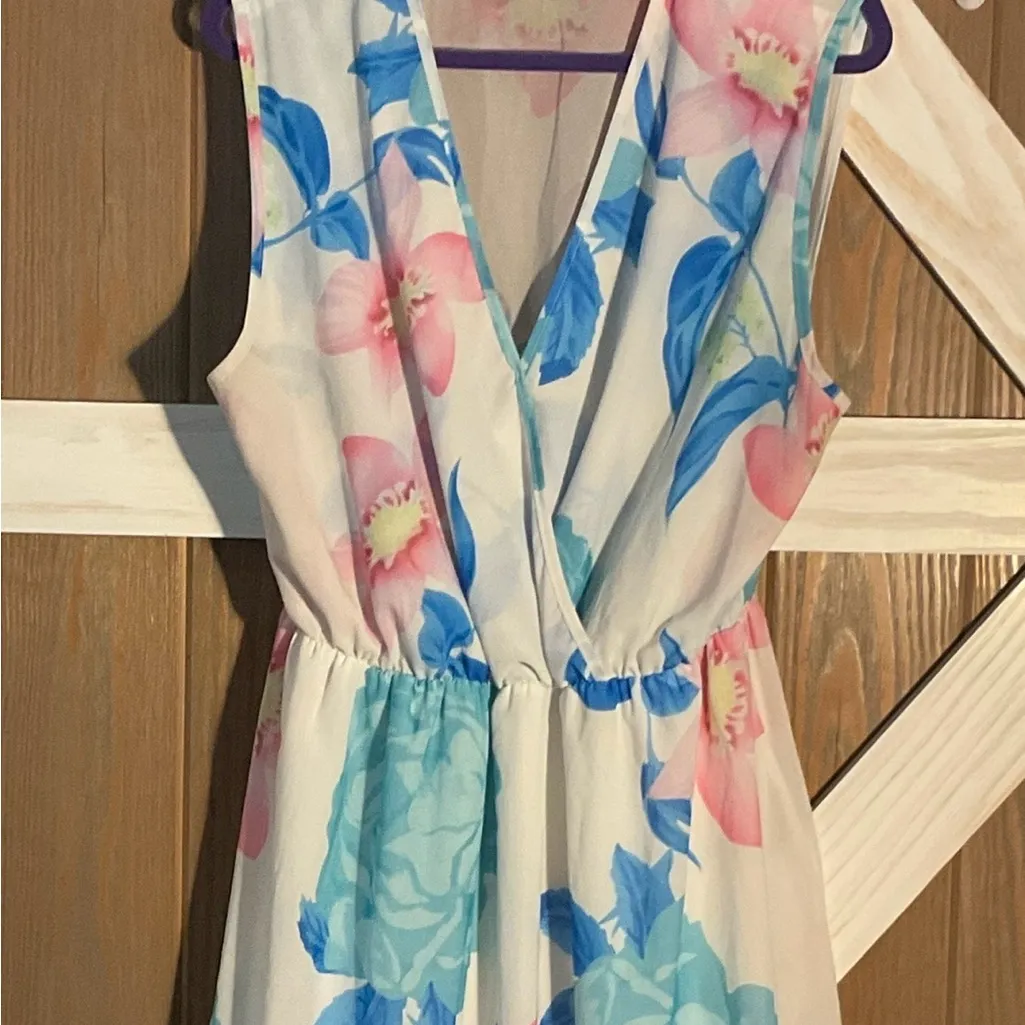 Floral Maxi Crossover Dress with Blue and Pink Flowers. P2P 26” SIZE 3X. EUC - Image 3
