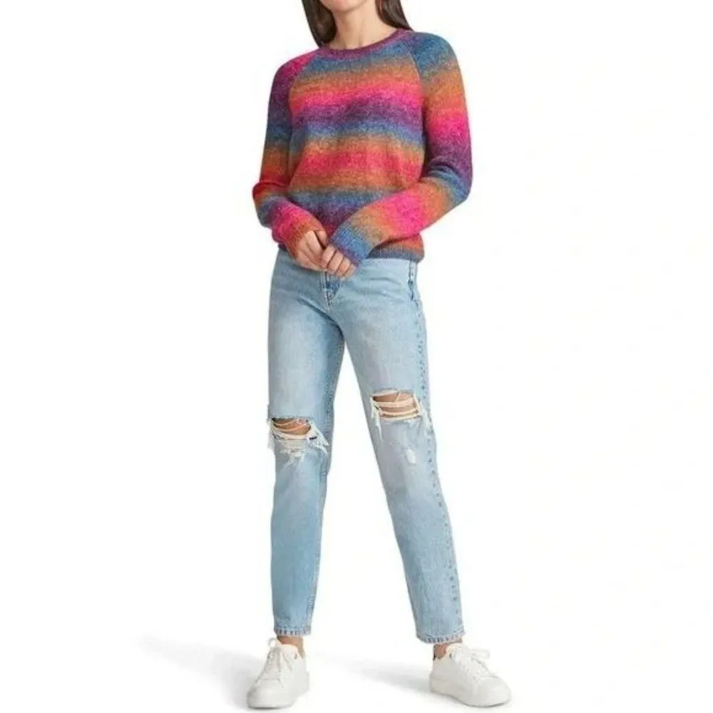 BB Dakota Steve Madden Rainbow Colorful Fuzzy Ombre Long Sleeve Sweater Top - Image 4