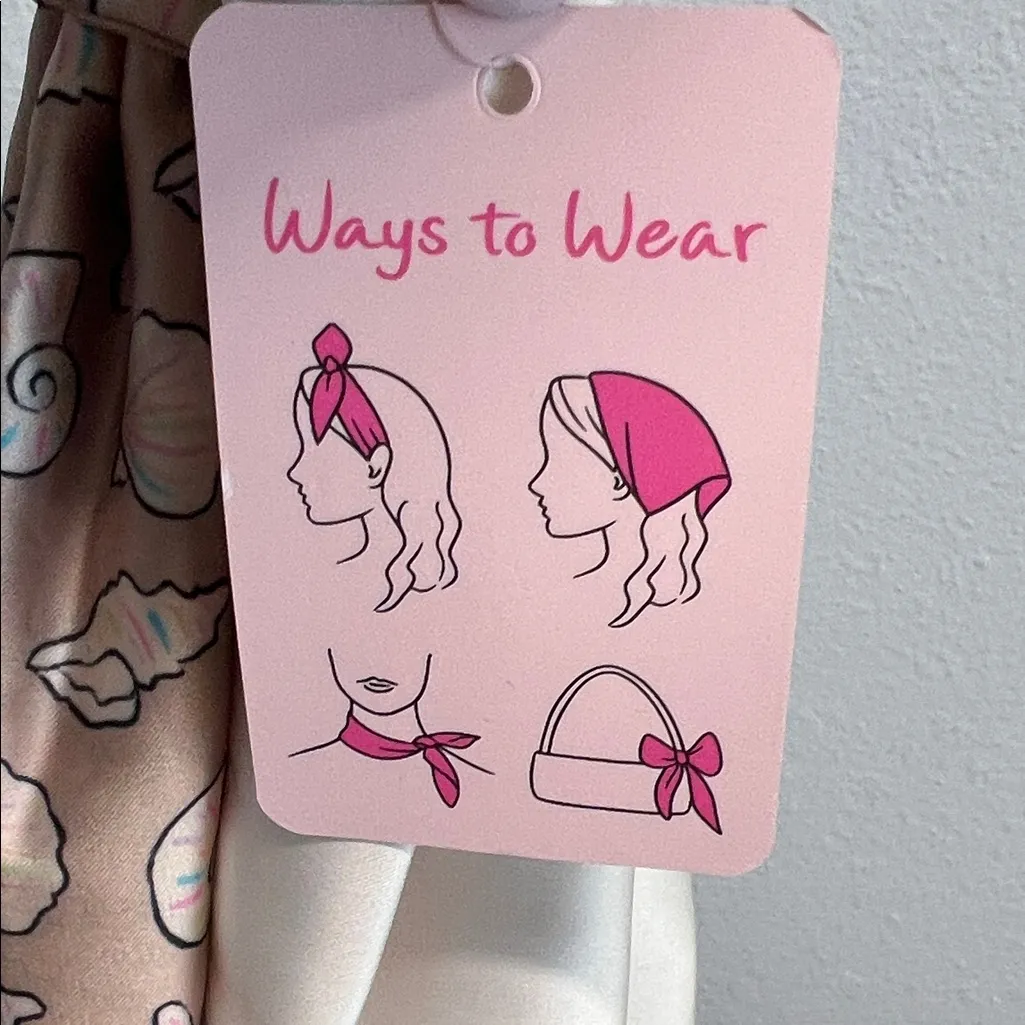 Seashell Print Scarf in Cream and Pink Tan - Image 4