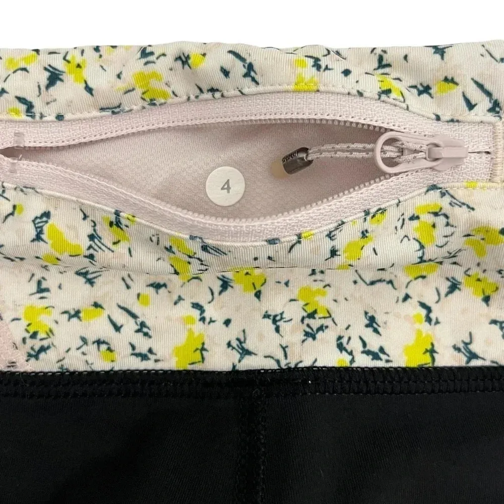 Lululemon Run Inspire Crop Leggings Black Neutral Blush Floral Athletic Pants 4 - Image 9