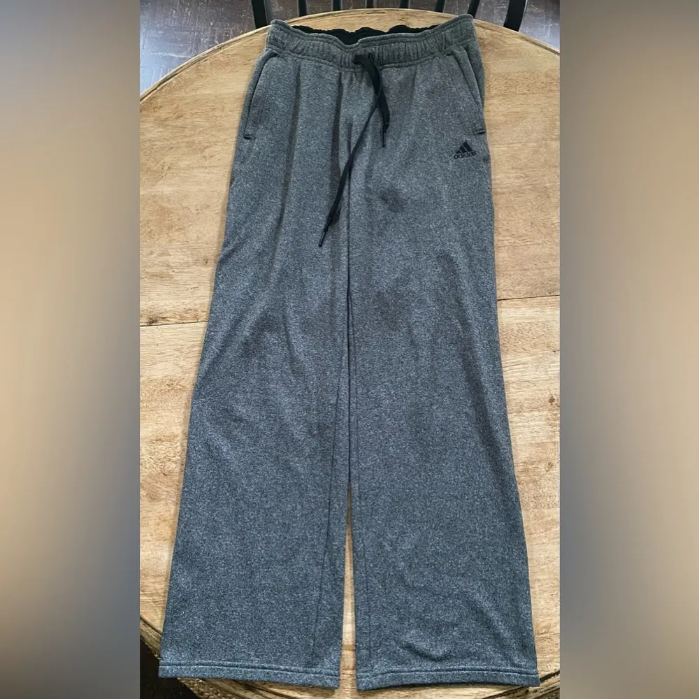 Adidas Climawarm Women’s Sz S Dark Heathered Gray Fleece Open Hem Athletic Pants - Image 2