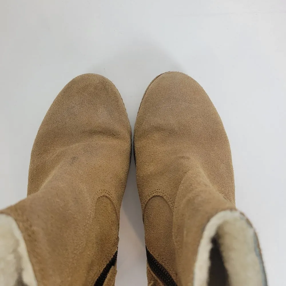 EMU Rosewood Wedge Womens Size 7 Tan Brown Suede Side Zip Heels Boots - Image 3