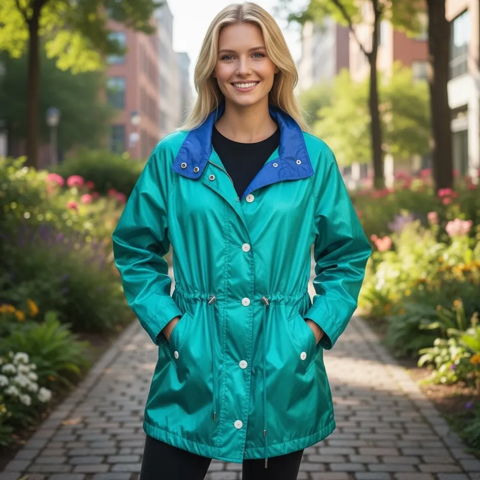 Vintage Forecaster of Boston Vintage Trench Coat Size Medium, Teal and Blue EUC Green - Image 5