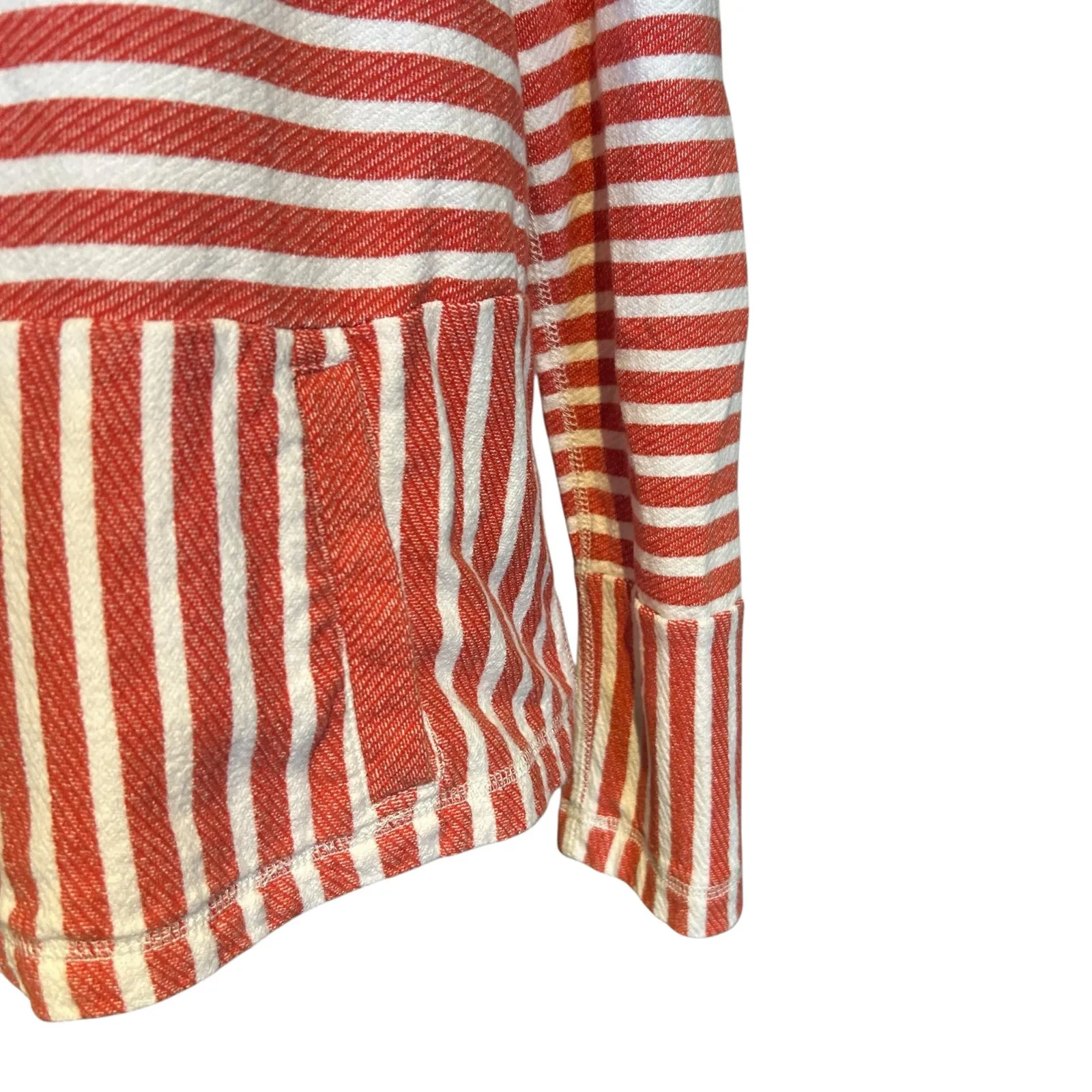 J. Crew Hoodie Pockets Red White Stripe Long Sleeve Front Pockets Relaxed SZ Lg - Image 9