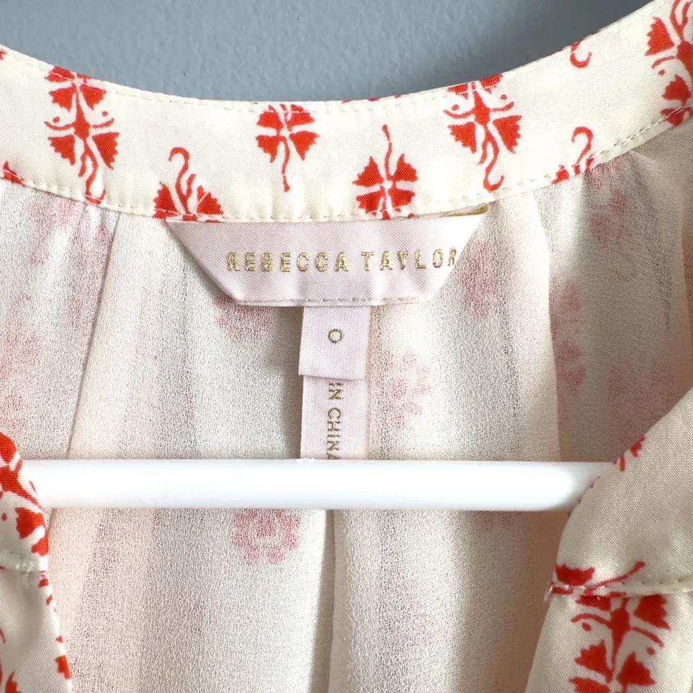 Rebecca Taylor Size 0 100% Silk Handkerchief Asymmetrical Block Print Mix Dress - Image 8