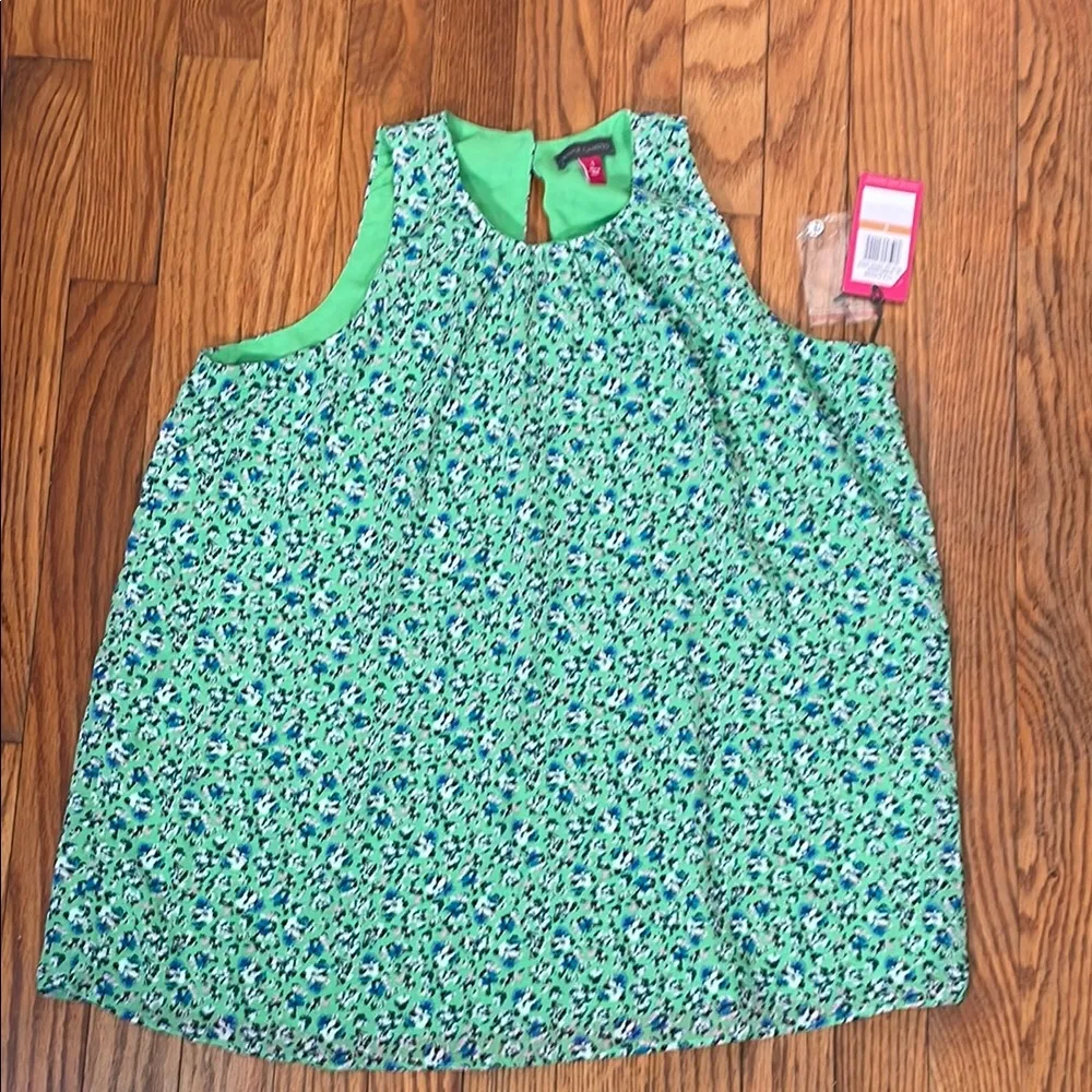 Vince Camuto Classic Escape Sleeveless Blouse Top Green Sz Small‎ dainty floral - Image 2